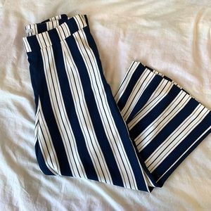 Navy & white striped culottes
